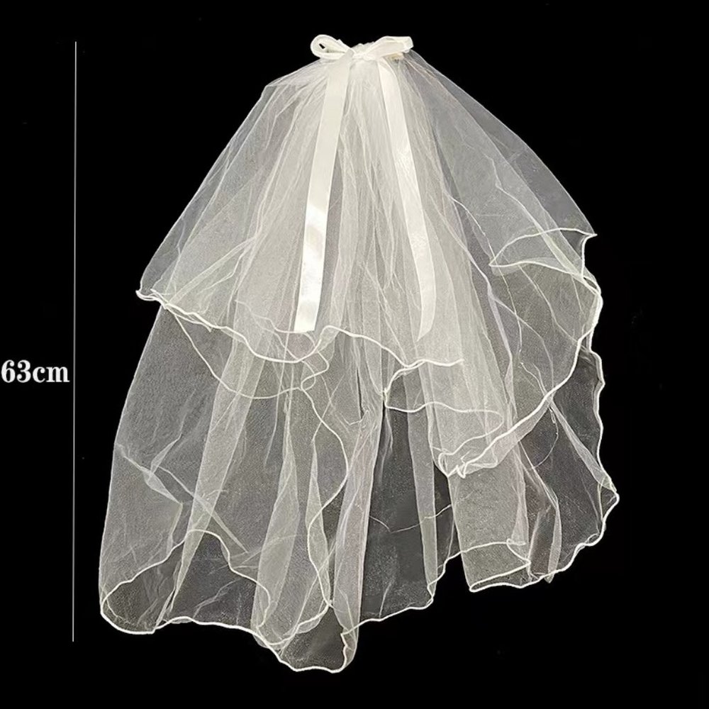 light wedding dress photo short bridal small veil + free artificial flower💐